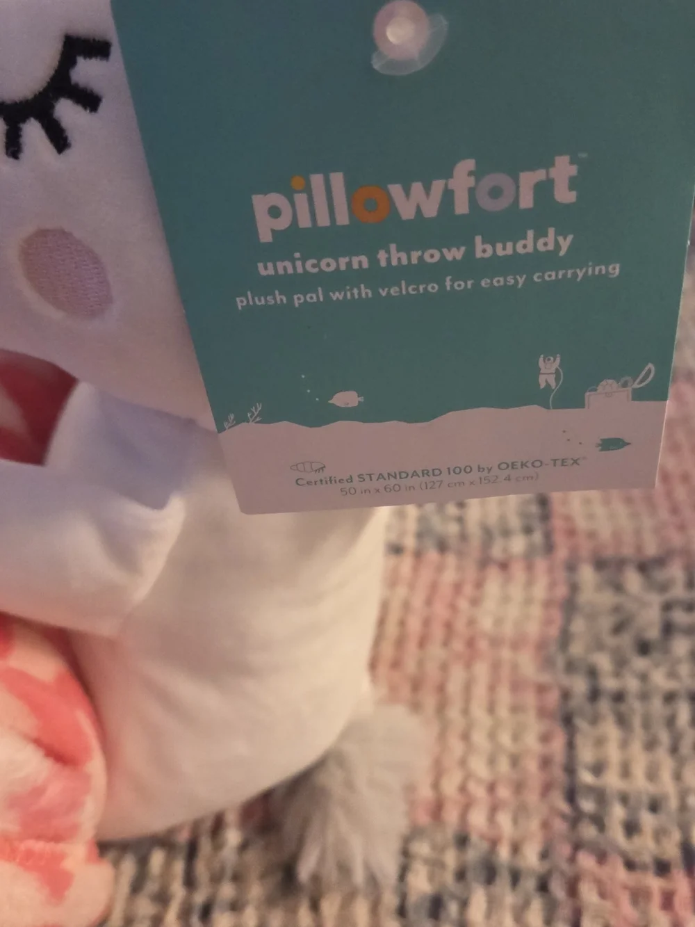 Pillowfort White Unicorn Plush with Pink Heart Throw